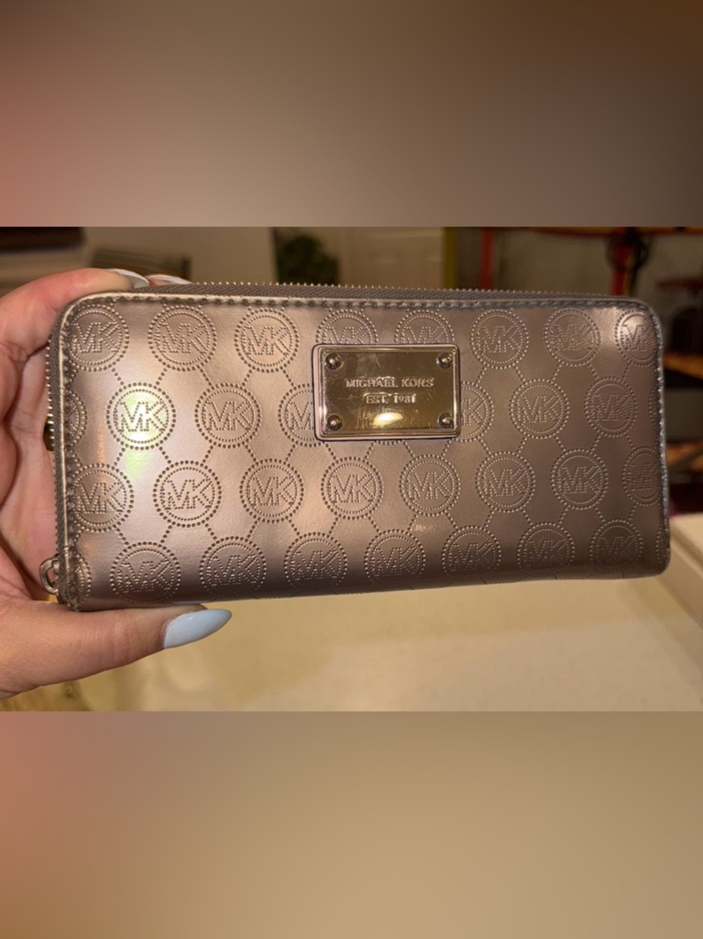 Michael Kors Metallic Taupe Zip-Around Wallet